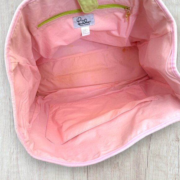 LILLY PULITZER Vintage Canvas Tote Bag Pockets Beach Diaper School Pink Green - Picture 3 of 11